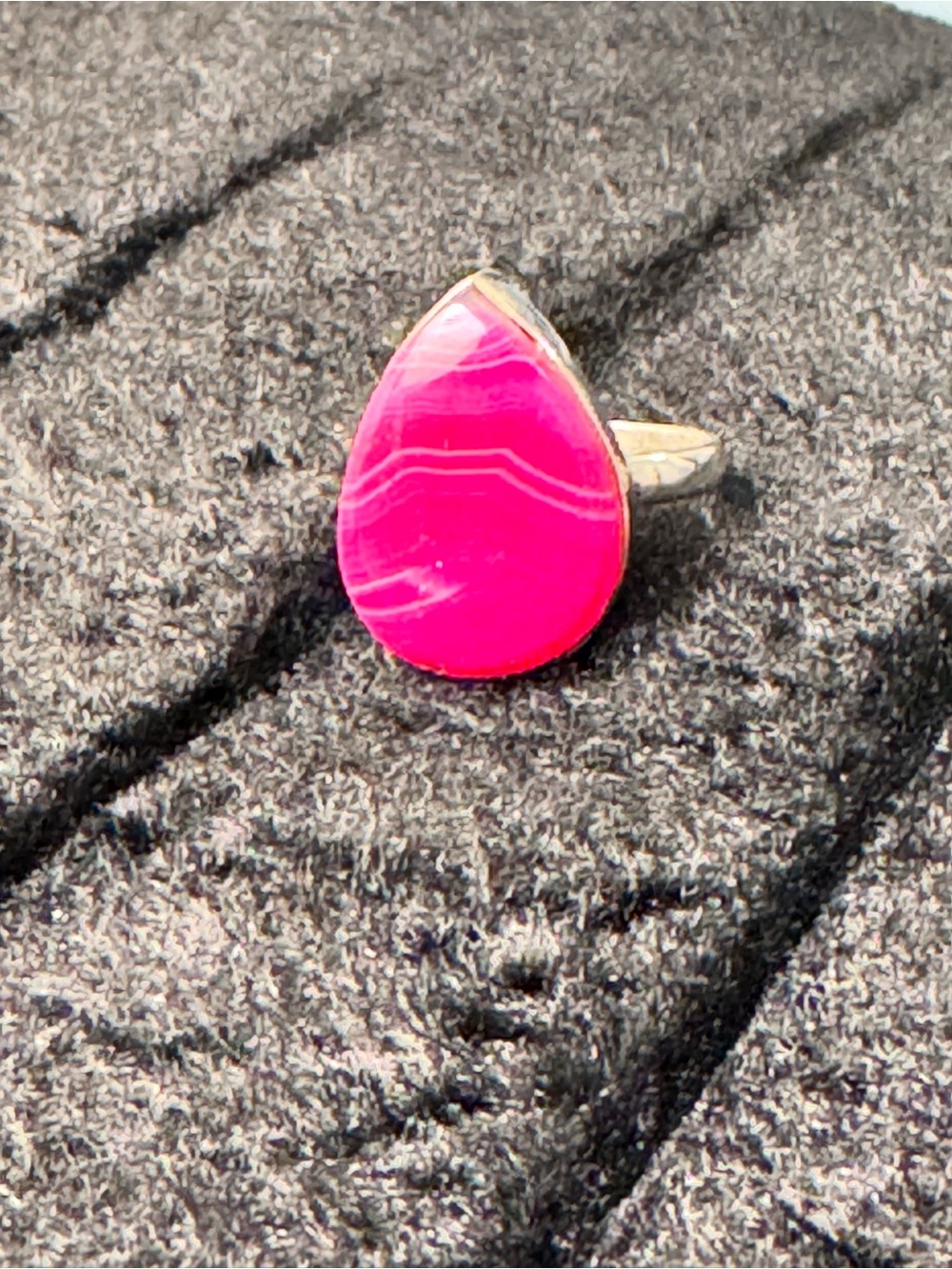 Stunning Pink Agate Teardrop Ring – Solid Sterling Silver - Picture 2 of 9